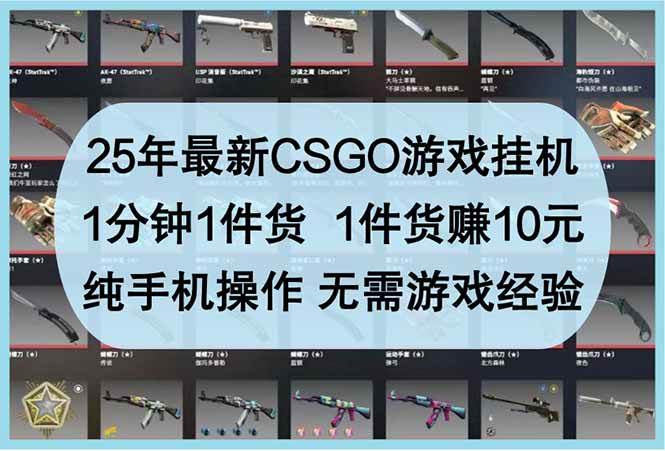 （14439期）25年最新CSGO游戏挂机，1分钟1件货，1件货赚10元 纯手机操作 无需游戏经验