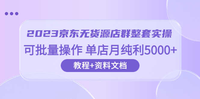 （6223期）2023京东-无货源店群整套实操 可批量操作 单店月纯利5000+63节课+资料文档
