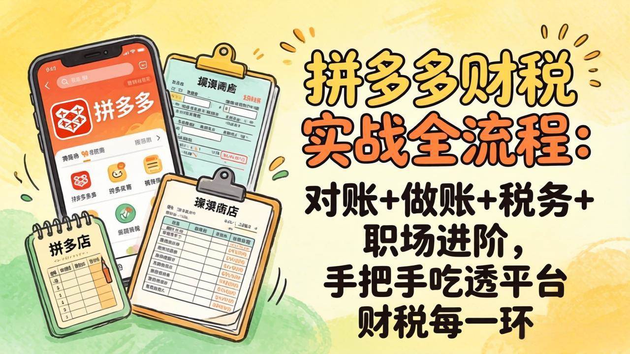 （17678期）拼多多财税实操全流程：对账+做账+税务+职场进阶，手把手吃透平台财税每一环